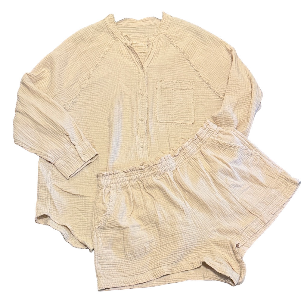 Aerie Pool to Part Gauzy Cotton Two Piece Set Shirt is a L and Short XL